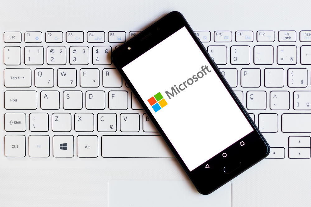Shutterstock_1402377221 May 19, 2019, Brazil. In this photo illustration the Microsoft Corporation logo is displayed on a smartphone.
